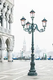 Venice, Veneto, Italy. Piazzetta San Marco and the waterfront on a misty morning