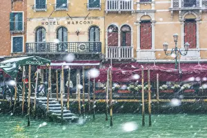 Snowflake Prints: Venice, Veneto, Italy. Snowfall at Grand Canal (Canal Grande)