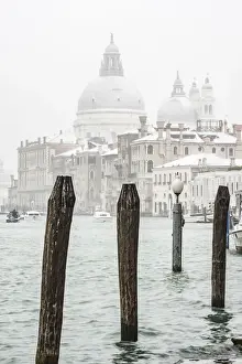 Venice, Veneto, Italy. St Mary of Health basilica under a snowfall