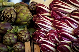 Venice, Veneto, Italy; Vegetables on display in the market