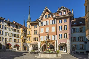 Venner fountain at the Ring of the old town, Biel, Bern, Switzerland