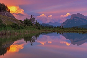 Rocky Mountains Prints: Vermilion Lakes at sunset with Mt, Rundle at right, Banff National Park, Alberta, Canada