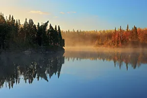 Whitefish Prints: Vermilion River in autumn with fog Whitefish, Ontario, Canada