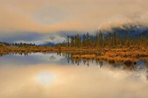 Images Dated 20th April 2023: Vermillion Lakes shrouded in fog at sunrise, Banff National Park, Alberta, Canada