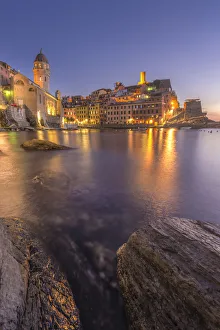 Architectures Prints: Vernazza, 5 Terre, Province of La Spezia, Liguria, Italy. Blue hour at Vernazza