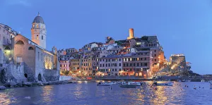Cinque Terre Prints: Vernazza village at dusk, Vernazza, Cinque Terre, Liguria, Italy