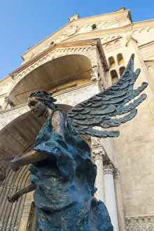 Verona, Italy, Europe. Statue of an Angel in front of the Verona Cathedral or Cattedrale