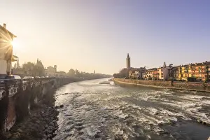 Ponte Pietra Prints: Verona, Italy, Europe. Sunrise from Ponte Pietra with Adige river