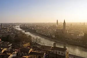 Verona Prints: Verona, Veneto, Italy. Panoramic view of Verona from Piazzale Castel San Pietro