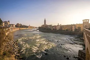 Verona, Veneto, Italy. Verone see from Ponte Pietra during a sunset