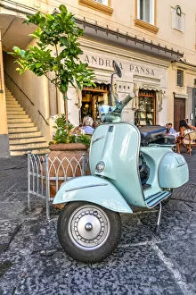 Vespa scooter parked in Amalfi, Campania, Italy