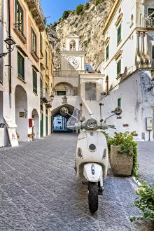 White Gallery: Vespa scooter parked in Atrani, Amalfi coast, Campania, Italy