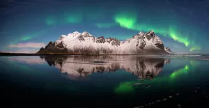 Night Sky Collection: Vestrahorn mountain under the aurora borealis, South eastern Iceland