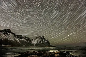Southeast Iceland Prints: Vestrahorn at night with star trails, Stokksnes, near Hofn, Southeast Iceland