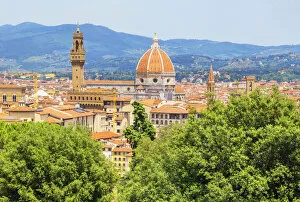 Images Dated 18th July 2018: Vew of Cathedral of Saint Mary of the Flower and Palazzo Vecchio from Bardini gardens
