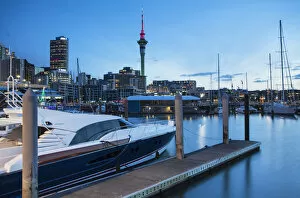 Viaduct Harbour at dusk, Auckland, North Island, New Zealand
