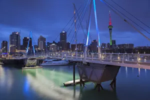Sky Tower Prints: Viaduct Harbour and Wynyard Bridge, Auckland, North Island, New Zealand