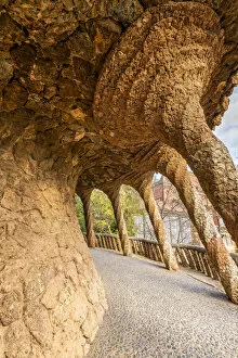 Images Dated 4th February 2021: Viaduct path, Park Guell, Barcelona, Catalonia, Spain