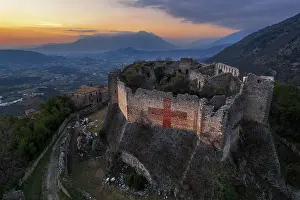 Latium Prints: Vicalvi medieval castle with the typical red cross painted on the perimetral wall