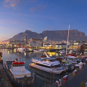 Victoria and Albert (V+A) Waterfront at dawn, Cape Town, Western Cape, South Africa