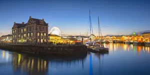 Victoria and Albert (V+A) Waterfront at dusk, Cape Town, Western Cape, South Africa