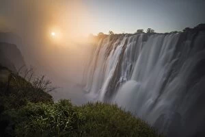 Zambesi Gallery: Victoria falls at sunset, depicted from Zambian side