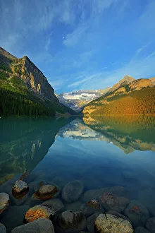 Victoria Glacier on Mt. Victoria at Lake Louise. On the right is Mt. Whyte, and The Big Beehive. On the left is Fairview Mountain, Banff National Park, Alberta, Canada