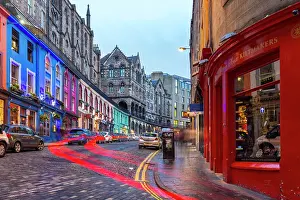 Fences Prints: Victoria Street at blue hour in Edinburgh city centre. Edinburgh, Scotland, United Kingdom