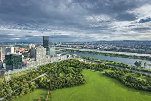 Vienna, Austria, Europe. The skyscrapers of Donau City seen from Danube Tower