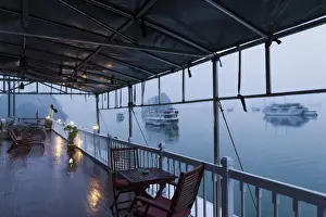 Deck Prints: Vietnam, Halong Bay, tourist boat, deck view, dawn