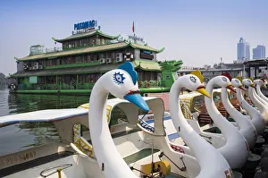 Vietnam, Hanoi, Tay Ho, West Lake, floating restaurant and swan boats