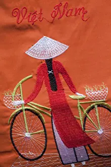 Conical Hats Prints: Vietnam, Ho Chi Minh City, Artwork on Souvenir Handbag