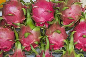 Images Dated 17th January 2013: Vietnam, Ho Chi Minh City, Ben Thanh Market, Fruit Stall Display of Dragon Fruit