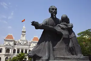 Hcmc Prints: Vietnam, Ho Chi Minh City, Ho Chi Minh Statue and City Hall
