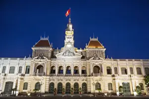 Night View Prints: Vietnam, Ho Chi Minh City, Hotel de Ville aka City Hall