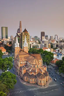 Indochine Prints: Vietnam, Ho Chi Minh City (Saigon), Notre Dame Cathedral and city skyline