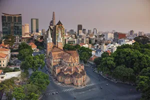 Indochine Prints: Vietnam, Ho Chi Minh City (Saigon), Notre Dame Cathedral and city skyline