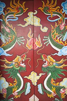 Dragon Prints: Vietnam, Hoi An, Chinese Temple Door, Dragon Motif