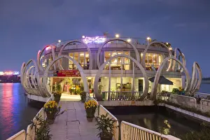 Floating Prints: Vietnam, Hue, Song Huong Flaoting Restaurant and Perfume River, dusk