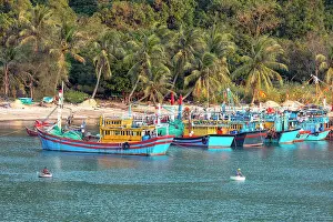 Basket Prints: Vietnam, Phu Yen, traditional fishing boats a moored up on a tropical beach