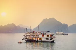 Images Dated 1st March 2017: Vietnam, Quang Ninh province, Halong Bay, tourist houseboats on Halong Bay