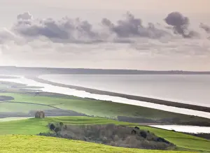 Abbotsbury Prints: View towards Abbotsburys St. Catherines Chapel and Chesil Beach