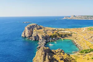 Rhodes Prints: The view from The Acropolis of Lindos, Rhodes, Dodecanese Islands, Greece