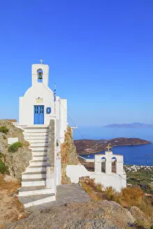 Aegean Sea Prints: View of Agios Konstantinos church and Livadi bay in the distance