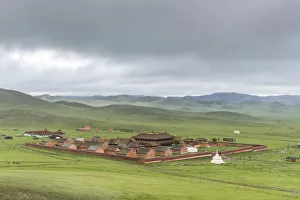 View of Amarbayasgalant Monastery from above. Mount Buren-Khaan, Baruunburen district