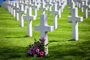 Crosses Prints: View of the american cemetery at Omaha beach. Colleville-sur-mer, Normandy France