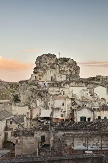 Basilicata Prints: View of the ancient town and historical center called Sassi perched on rocks on top of hill