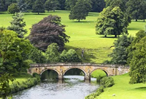 Country House Prints: View towards Three Arch bridge over River Derwent, Chatsworth House, Derbyshire, England