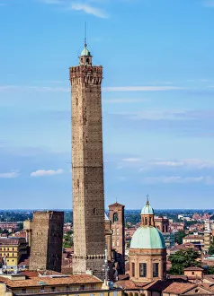 Bologna Prints: View towards the Asinelli Tower, Bologna, Emilia-Romagna, Italy