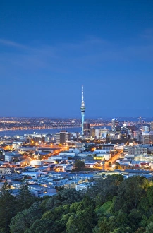 View of Auckland from Mount Eden at dusk, Auckland, North Island, New Zealand